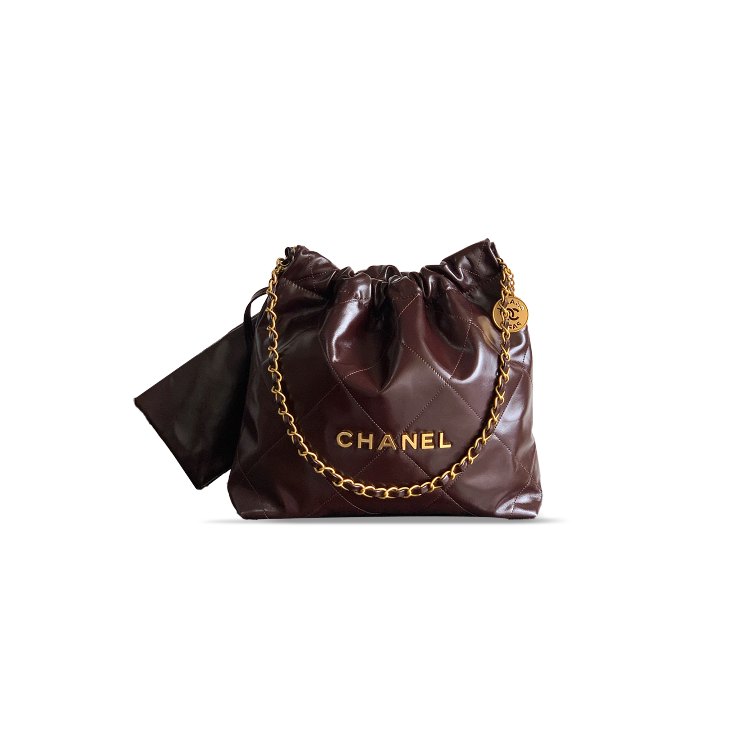 CHANEL SMALL 22 HANDBAG SHINY CALFSKIN & GOLD-TONE METAL 154397 (37*30*8cm)
